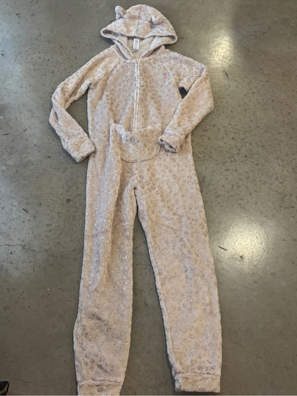 Justice Plush Hooded Kids Onesie Pajamas in Light Tan